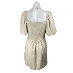 Abercrombie & Fitch Beige Linen Short Puff Sleeve Square Neck ALine Mini Dress S thumbnail 4