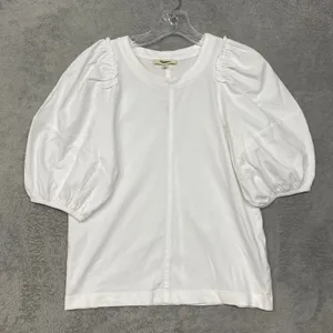 Madewell Womens Top Extra Small White Puff Sleeve Casual T Shirt Round Neck NT331 thumbnail 1