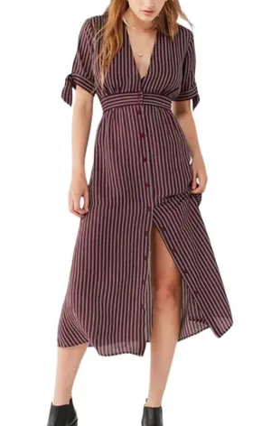 Urban Outfitters Plunging short sleeve striped empire waist midi shirt dress S thumbnail 2