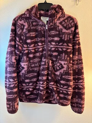 Ariat REAL Berber Pullover Hooded Sweatshirt Purple Southwestern Fleece Small thumbnail 1