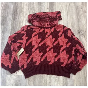 Daytrip Womens Oversized Houndstooth Turtleneck‎ Sweater Pink Size Large NEW thumbnail 3