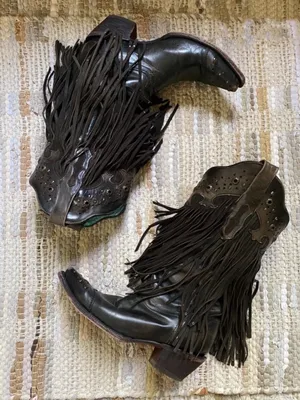 Corral Sierra Fringe Studded Cowgirl Boots Dark Brown Leather Size 5.5 Rodeo thumbnail 1