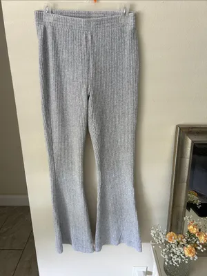 Aerie groove on velour light grey high rise pull on flare lounge pants M thumbnail 2