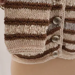 Striped Cropped Cardigan Sweaters Womens Size M Brown Cream Boho Cottage Neutral thumbnail 3