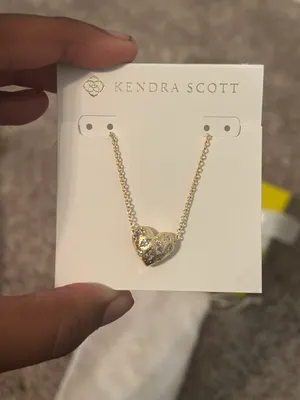Kendra Scott Holland Gold Heart Short Pendant Necklace in White Crystal thumbnail 3