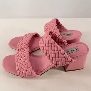 Steve‎ Madden Daphne Braided Double Strap Block Heel Sandals in Bubblegum Pink 9 thumbnail 3
