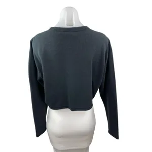 Aritzia Sunday Best Black Waffle Knit Thermal Long Sleeve Crop Sweater Top Sz M thumbnail 4
