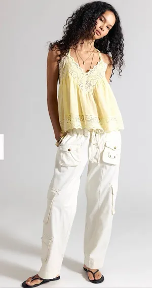 Free People We The Free Tahiti Cargo Pants Tofu Ivory XL Low Rise Utility thumbnail 1