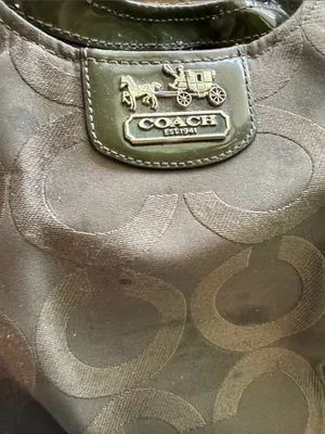 Coach Signature Shoulder Bag in Brown and Dark Olive Trim thumbnail 13