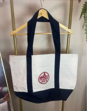 NWT Large Dark Blue Trader Joe's Canvas Reusable Tote Bag thumbnail 1