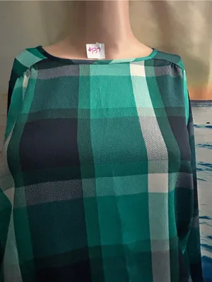 Van Heusen Women’s Green Plaid Long Sleeve Tunic Blouse SZ XXS thumbnail 7