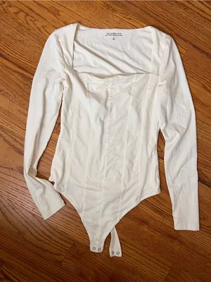 Abercrombie Long-Sleeve Square Neck Cream Bodysuit thumbnail 2