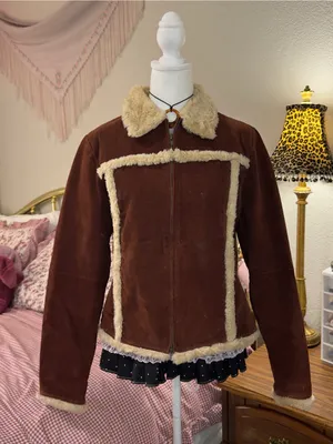 Rue 21 Y2K Brown Leather Jacket with Cream Shearling Trim thumbnail 7