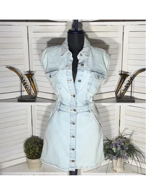 Zara mini dress denim light blue sleeveless Y2K 90s grunge cottage festival sz M thumbnail 3