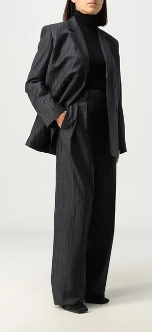 Theory‎ Double Pleat Wide-Leg Pant in Gray Pinstripe Wool Flannel Size 00 thumbnail 1