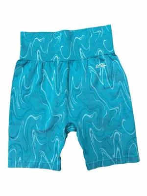 AYBL Teal Marbled High-Waist Bike Shorts thumbnail 2