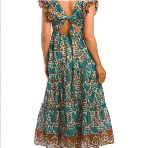 House of Harlow‎ Open Back Turquoise & Brown Batik Maxi Dress Sz S sundress thumbnail 2