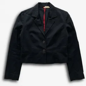 Xi Womens‎ Black Cropped Blazer Jacket Two Button Made in USA J1179 L thumbnail 1