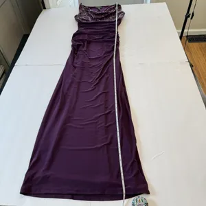 Ralph Lauren Purple Sequin Cowl Ruched Sleeveless Stretch Maxi Gown Dress Size 4 thumbnail 7