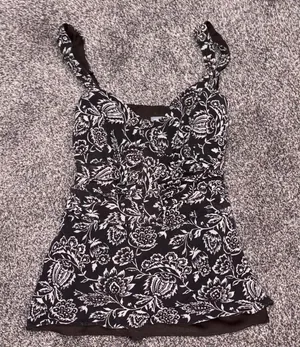 Ann Taylor Floral Ruffle Strap Tank Top Brown White Cinched Waist Boho Size 8 thumbnail 1