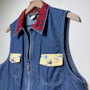 VTG Signature by Jerell Women Cotton Denim Vest Large Blue Floral‎ Cottage Boho thumbnail 5