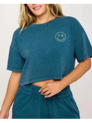 NWOT Spiritual gangster smiley Kaylee cropped tee , teal, medium thumbnail 1