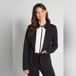 ModCloth Black Stretch Knit Shawl Collar Blazer business casual office jacket thumbnail 2