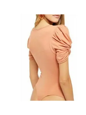Free People Ava Puff-Sleeve Bodysuit Size M Pink Cinnamon thumbnail 8
