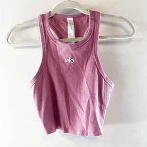 Alo Aspire Tank Top Ribbed Cropped Pink Wild Rose Small thumbnail 3