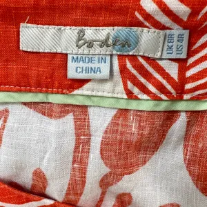 Boden Notch Neck Shift Dress 100% Linen Orange/White Tropical Floral Print‎ thumbnail 5