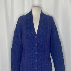 ARANCRAFTS Aran Crafts Merino Wool Purple Blue Cardigan Sweater Ireland Small thumbnail 3