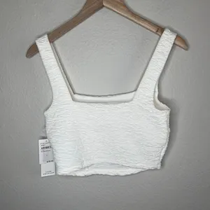 Good American Womens Textured Cloud White Crop Square Neck Top Small thumbnail 6