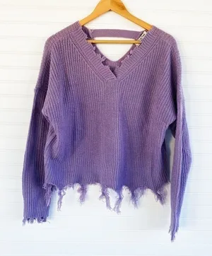 Fringe knit sweater Size Large‎ Purple thumbnail 1