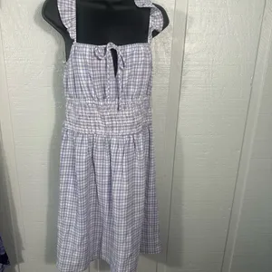 WAYF Purple Gingham Checkered Smocked Waist Flutter Sleeve Midi Dress SZ M NWT thumbnail 3