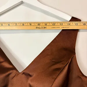 Miss Veil Satin Tea Length Dress Bow Detail Double V Neck Formal Brown Small NWT thumbnail 4