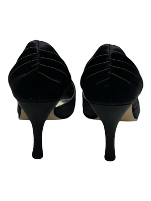 White House Black Market WHBM ❁ Satin Knot Peep Toe D’Orsay Heels ❁ Black 6M ❁ thumbnail 5