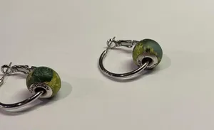 Women’s Clay Green Bead Silver Tone Hoop Signed Viva Beads thumbnail 4