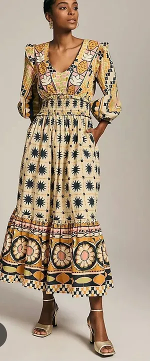 Farm Rio for Anthropologie Tropical Sunshine Printed Dress S thumbnail 1