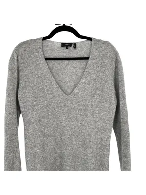 Theory Adrianna RL 100% Cashmere V-Neck Sweater Gray Size Small Quiet Luxury thumbnail 2