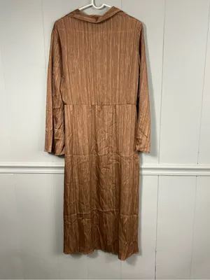 NWT Mango MNG Brown Satin Shirt Wrap Midi Dress 10 Flowy Flared Sleeve Party thumbnail 9