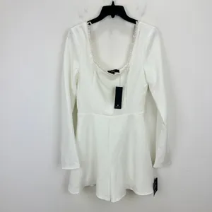 Lulus Luminous Aesthetic White Pearl Bow Long Sleeve Romper Wedding Bridal S NWT thumbnail 5