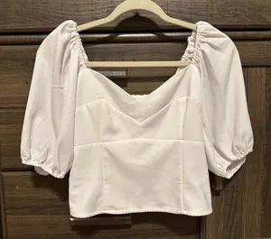 Abercrombie & Fitch White Puff Sleeve Square Neck Top thumbnail 1