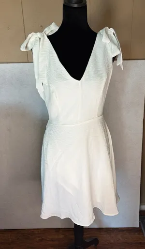 NWT Altar'd State Ivory Tie-Shoulder V-Neck Mini Dress thumbnail 1