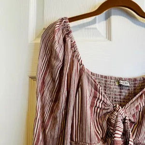 American Eagle Outfitters Striped Smocked Tie Front Crop Top Long Sleeve M thumbnail 2