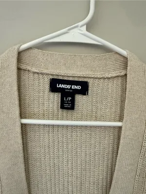 Lands End Drifter Womens L Petite 14-16 Beige Cotton V Neck Cardigan thumbnail 4