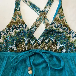 Fleurish Aqua Gauze Cotton Tank Top Y2K Boho Women Junior Sz S Crossback Straps thumbnail 2