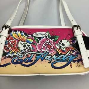 Ed Hardy Satchel Bag Butterfly & Skull White Backround NEW! Retail $80 thumbnail 2