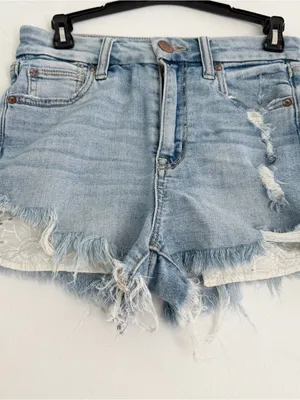 American Eagle Outfitters Light Wash Distressed Denim Shorts thumbnail 4