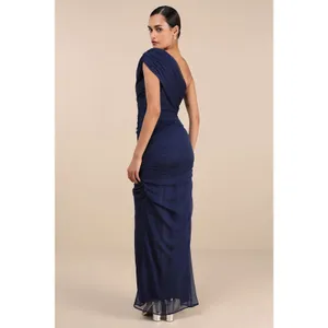 NWT Lulus Kyleah Navy Ruched One-Shoulder Maxi Dress Bridesmaid Banquet Gala XS thumbnail 3