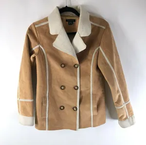 Calvin Klein Jeans Womens Faux Suede Jacket Double Breasted Beige Size L thumbnail 1